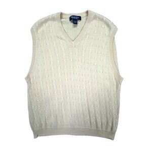 Brooks Brothers Country Club Mens L Yellow Cable Knit Sweater Vest 100% Cotton